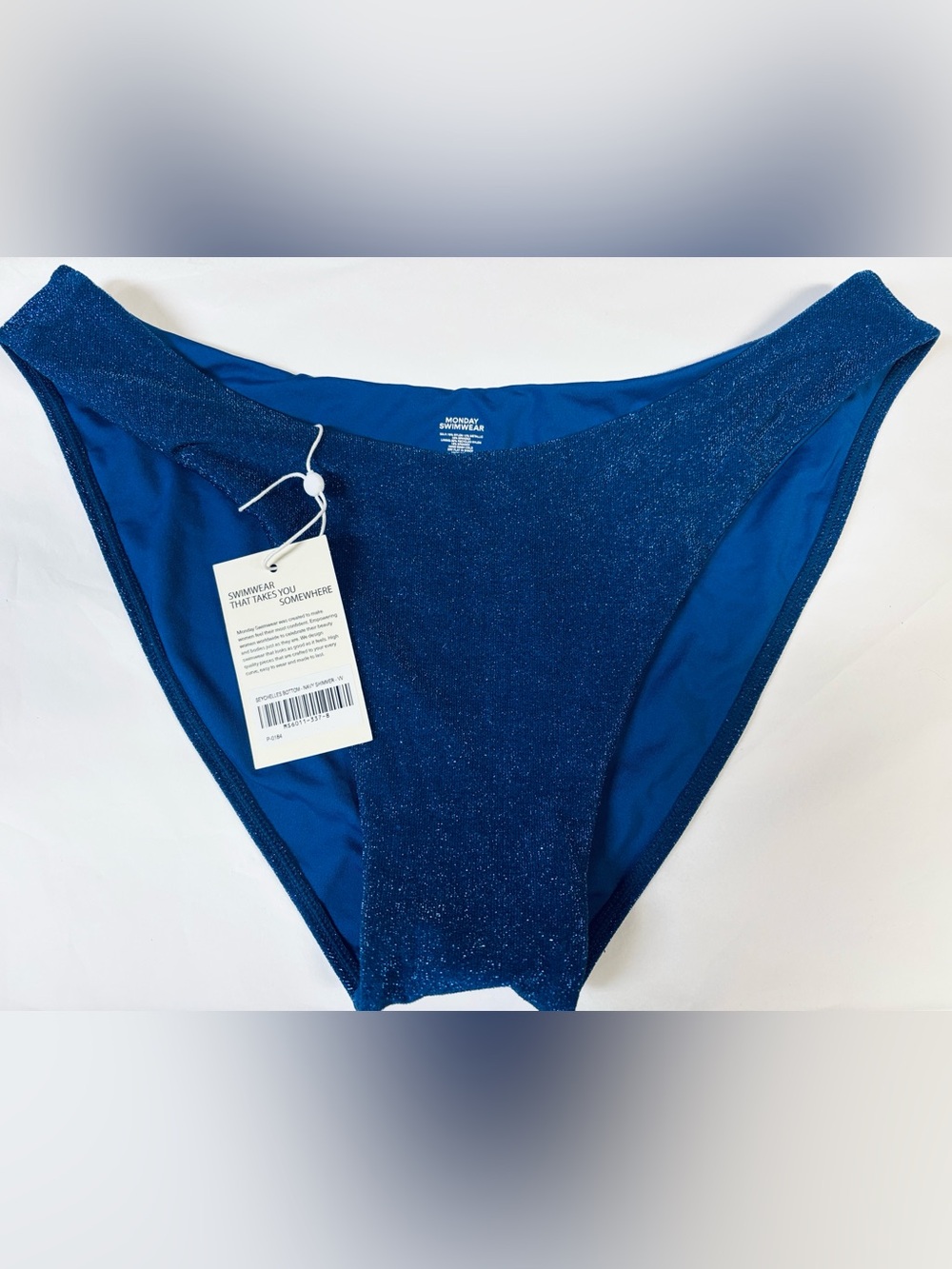 NWT Monday Swimwear Seychelles Modest Bottom Navy Shimmer Size VV 14/16